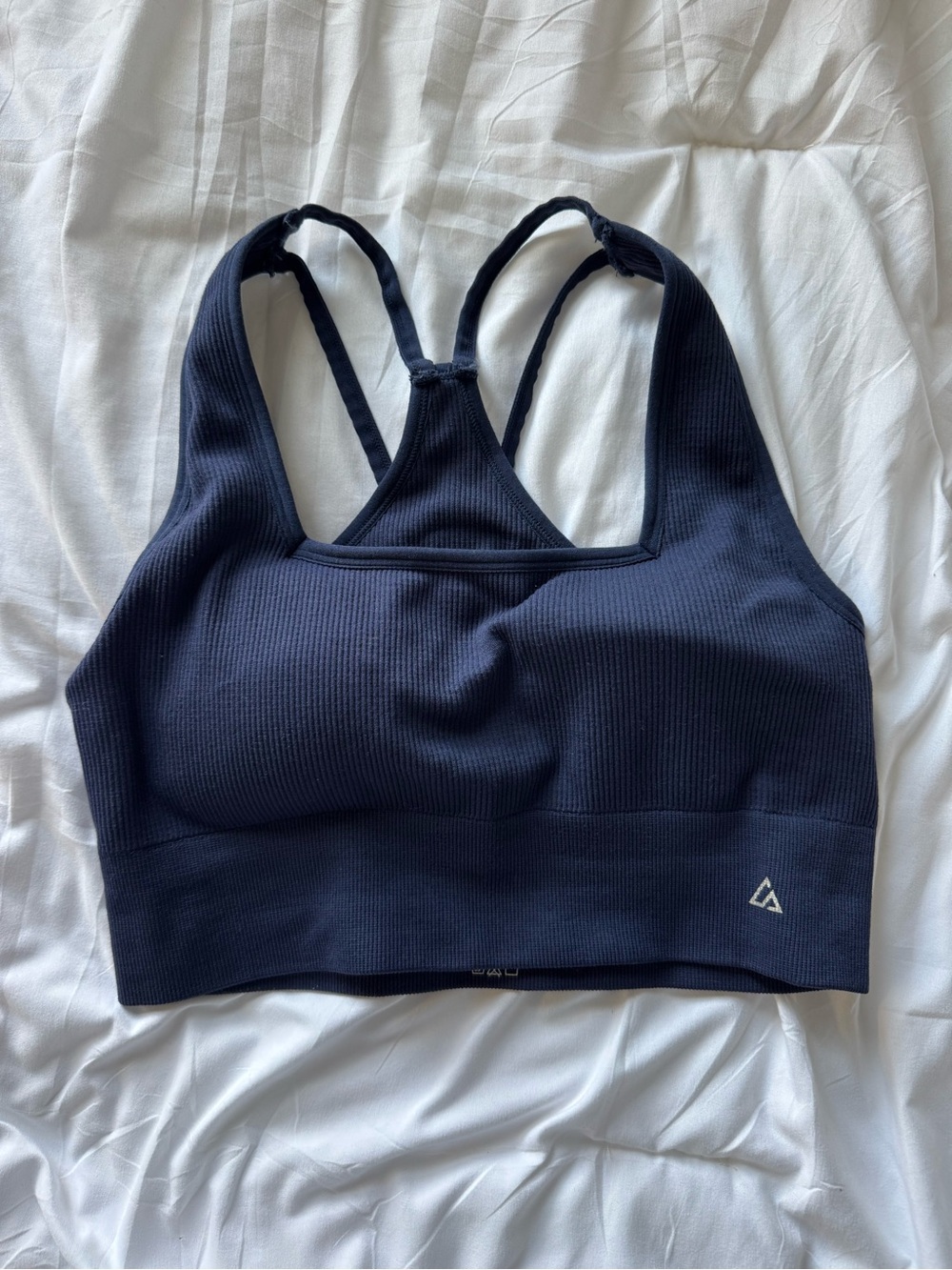 Luna Peak Navy Ribbed Sports Bra with Strappy Back small